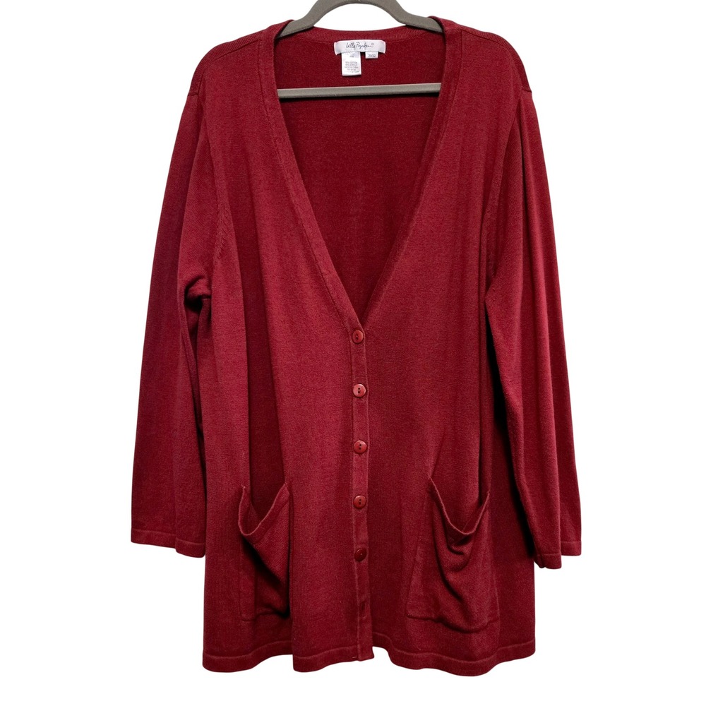 Ulla Popken Cozy Deep Rust Button Front V-Neck Cardigan Sweater Pockets 20/22
